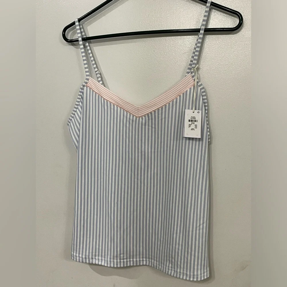 Primark Cares Striped Blue & White V-Neck Cami with Pink Trim, size medium, new!